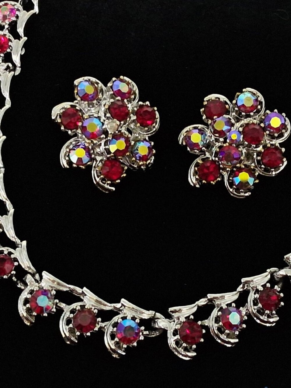 Vtg PAM Aurora Borealis Crystal Demi Parure Set